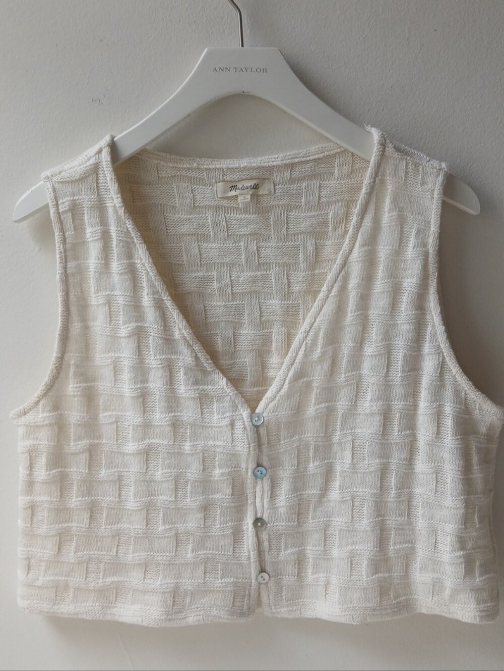 Madewell Basketweave Stitch Sweater Vest Ivory Women's Medium